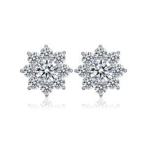 Sunflower snowflake earrings, eight circumference luxury earrings, artificial cultivated diamonds, 18K white gold