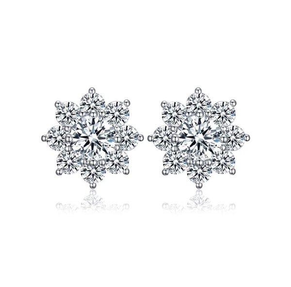 Sunflower snowflake earrings, eight circumference luxury earrings, artificial cultivated diamonds, 18K white gold