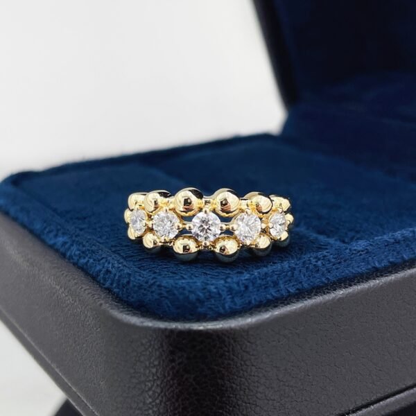 18K Gold Three-Row Beaded Ring