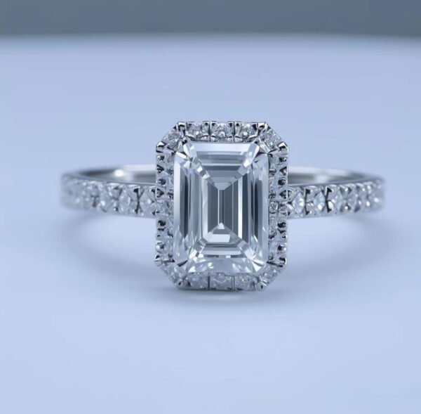 One carat emerald surround ring custom laboratory artificial diamond IGI diamond wedding ring - Image 2