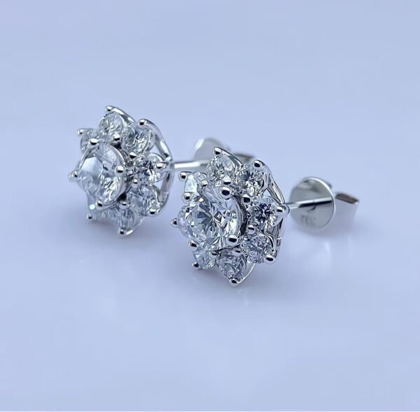 Sunflower snowflake earrings, eight circumference luxury earrings, artificial cultivated diamonds, 18K white gold - Image 2