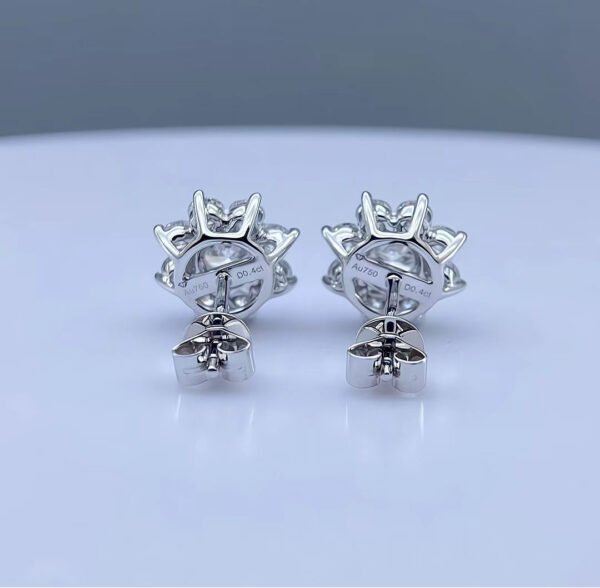 Sunflower snowflake earrings, eight circumference luxury earrings, artificial cultivated diamonds, 18K white gold - Image 3