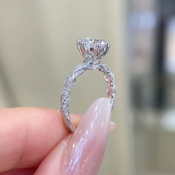 1.01ct Platinum Twisted Band Full Diamond Six-Prong Ring