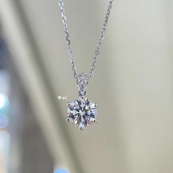 Single Diamond PT950 Six-Prong Necklace
