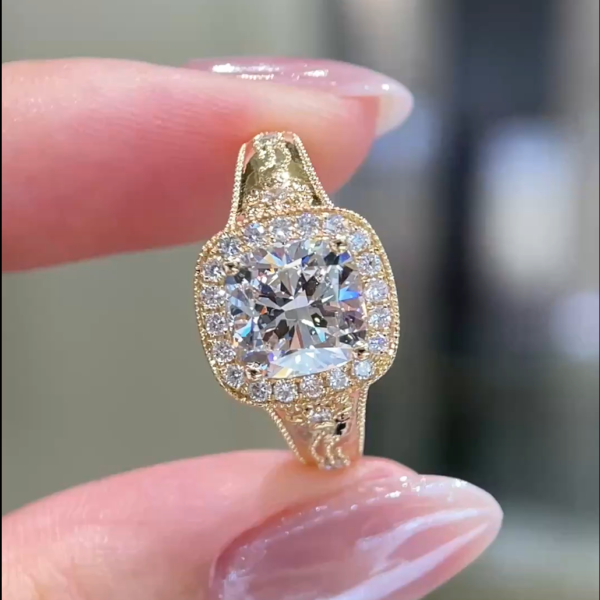 18K 2.0ct Cushion Halo Diamond Ring
