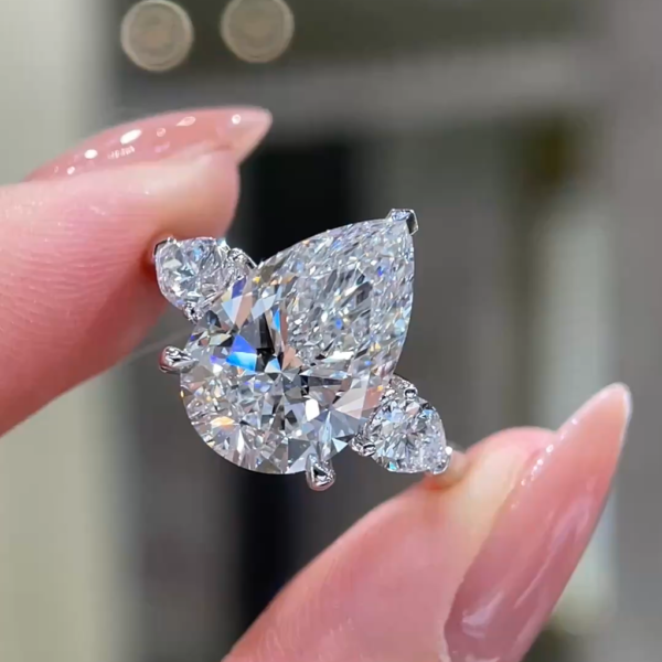 Platinum 5.01 Carat Three-Stone Teardrop Lab-Grown Diamond Ring