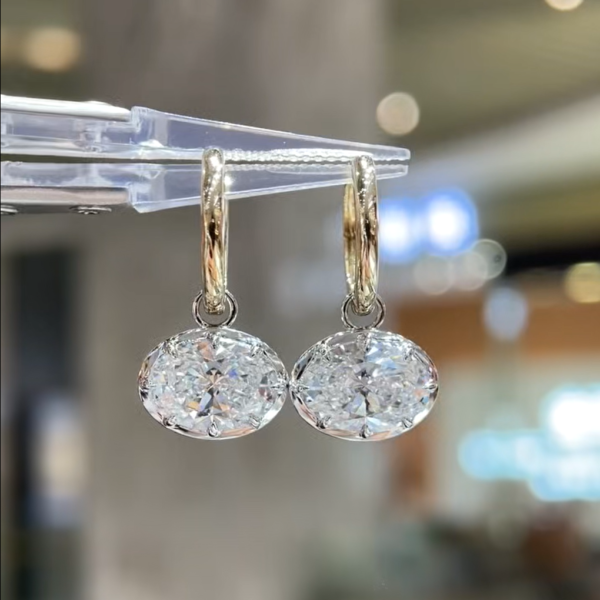 14K 6ct Oval Halo Earrings